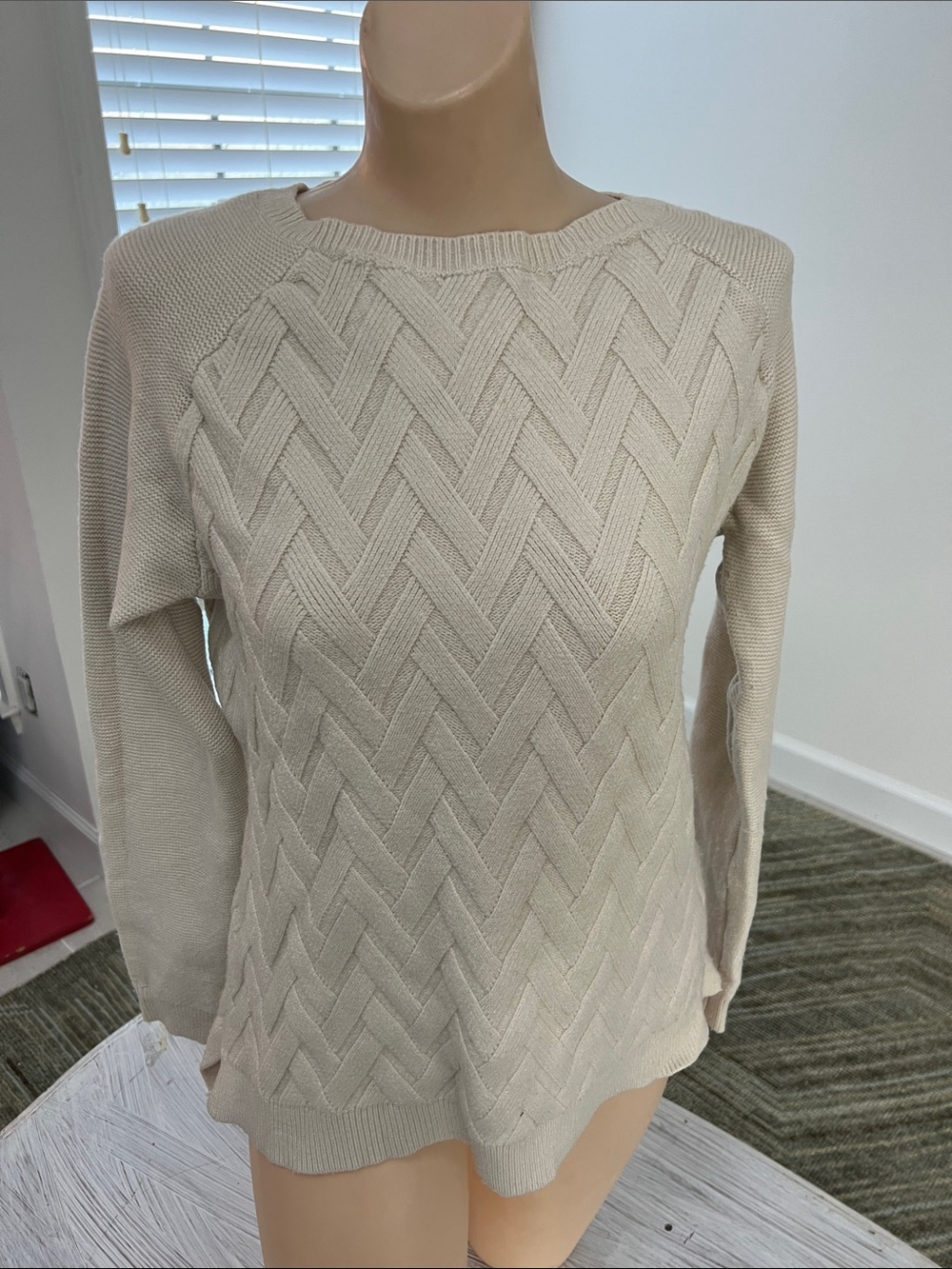 Cyrus Cream Cable-Pattern Crewneck Sweater